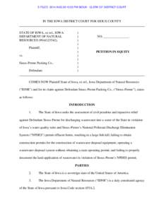 E-FILED 2014 AUG 28 12:53 PM SIOUX - CLERK OF DISTRICT COURT  IN THE IOWA DISTRICT COURT FOR SIOUX COUNTY STATE OF IOWA, ex rel., IOWA DEPARTMENT OF NATURAL