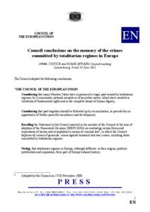 EN  COUNCIL OF THE EUROPEAN UNION  Council conclusions on the memory of the crimes