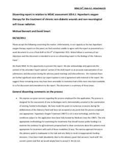 MSAC 54th, Item[removed]Attachment B  Dissenting report in relation to MSAC assessment[removed]: Hyperbaric oxygen therapy for the treatment of chronic non-diabetic wounds and non-neurological soft tissue radiation. Michael 