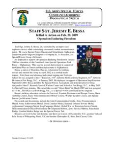 U.S. ARMY SPECIAL FORCES COMMAND (AIRBORNE) BIOGRAPHICAL SKETCH U.S. ARMY SPECIAL FORCES COMMAND PUBLIC AFFAIRS OFFICE FORT BRAGG, NC[removed][removed]http://news.soc.mil