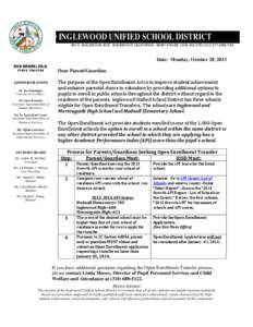 WOOD UNIFIED INGLEWOOD UNIFIED SCHOOL DISTRICT 401 S. INGLEWOOD AVE., INGLEWOOD CALIFORNIA • 90301 PHONE: ([removed][removed]FAX Date: Monday, October 28, 2013 DON BRANN, ED.D. STATE TRUSTEE