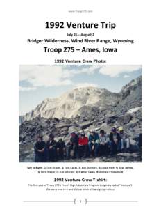 www.Troop275.com[removed]Venture Trip July 25 – August 2  Bridger Wilderness, Wind River Range, Wyoming