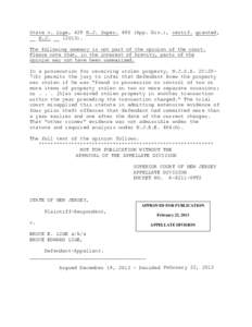 State v. Lige, 429 N.J. Super[removed]App. Div.), certif. granted, __ N.J. __[removed]The following summary is not part of the opinion of the court. Please note that, in the interest of brevity, parts of the opinion may no