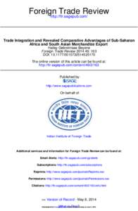 Foreign Trade Review http://ftr.sagepub.com/ Trade Integration and Revealed Comparative Advantages of Sub-Saharan Africa and South Asian Merchandize Export