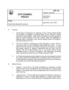 CP 1-6 Category: General CITY COUNCIL POLICY