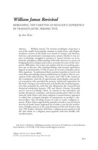 REREADING THE VARIETIES OF RELIGIOUS EXPERIENCE IN TRANSATLANTIC PERSPECTIVE