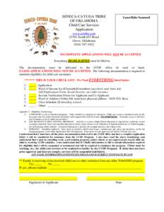 SENECA-CAYUGA TRIBE OF OKLAHOMA Child Care Services Application  Laserfiche Scanned