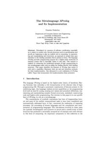   The Metalanguage Prolog and Its Implementation Gopalan Nadathur Department of Computer Science and Engineering