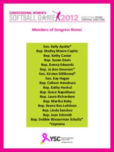 Members of Congress Roster  Sen. Kelly Ayotte* Rep. Shelley Moore Capito Rep. Kathy Castor Rep. Susan Davis