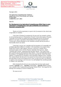 Agricultural Competitiveness White Paper Submission - IP321-1 Coffey Hunt Chartered Accountants Submitted 16 April16th April, 2014