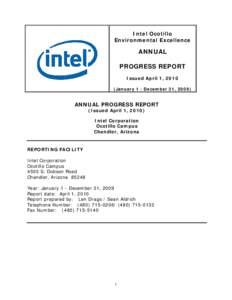 Intel Ocotillo Environmental Excellence ANNUAL PROGRESS REPORT Issued April 1, 2010