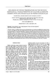 Original papers  INFLUENCE OF CURING TEMPERATURE ON THE PHYSICOMECHANICAL, CHARACTERISTICS OF CALCIUM ALUMINATE