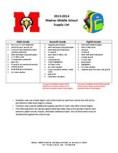 [removed]Madras Middle School Supply List Sixth Grade •