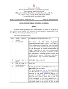 Government of India Ministry of Communications & Information Technology Department of Telecommunications Office of the Pr. Controller of Communication Accounts, A.P. Circle, 1st & 3rd Floor, Triveni Complex, Abids, Hyder