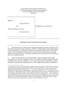 IN THE ARBITRATION UNDER CHAPTER ELEVEN OF THE NORTH AMERICAN FREE TRADE AGREEMENT AND THE UNCITRAL ARBITRATION RULES BETWEEN  KBR, INC.