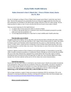 Rabies Detected in Keen’s Myotis Bat – Prince of Wales Island, Alaska