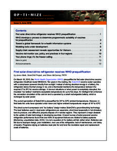 Issue 5, June[removed]Contents First solar direct-drive refrigerator receives WHO prequalification  . . . . . . . . . . . . . . . . . . . .  1 WHO develops a process to determine programmatic suitability of vaccines for pr