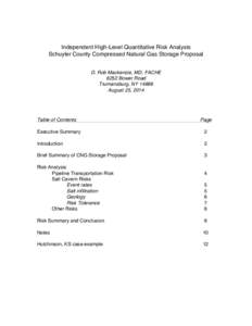 Independent High-Level Quantitative Risk Analysis Schuyler County Compressed Natural Gas Storage Proposal D. Rob Mackenzie, MD, FACHE 6252 Bower Road Trumansburg, NYAugust 25, 2014