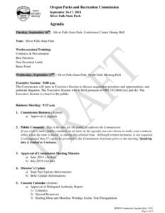 Oregon Parks and Recreation Commission September 16-17, 2014 Silver Falls State Park Agenda Tuesday, September 16th - Silver Falls State Park, Conference Center Dining Hall