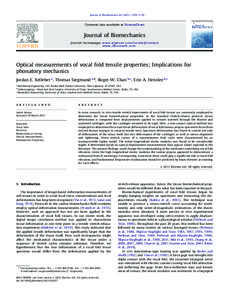 Optical measurements of vocal fold tensile properties Implications for phonatory mechanics