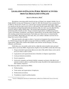 International Journal of Not-for-Profit Law / vol. 17, no. 1, MarchArticle LEGISLATION ON FINANCING PUBLIC BENEFIT ACTIVITIES FROM TAX DESIGNATION IN POLAND