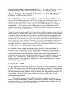 Reproduced with permission from Environment Reporter, Vol. 31, No. 19, pp[removed]May 12, [removed]Copyright 2000 by The Bureau of National Affairs, Inc[removed]http://www.bna.com Allowance Trading and Potential 