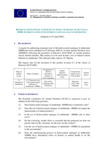 EUROPEAN COMMISSION HEALTH & CONSUMER PROTECTION DIRECTORATE-GENERAL Directorate C - Scientific Opinions C2 - Management of scientific committees; scientific co-operation and networks  REPORT OF THE SCIENTIFIC COMMITTEE 