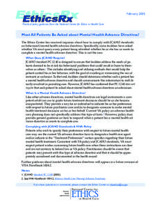 Must All Patients Be Asked About Mental Health Advance Directives? - EthicsRx February 2005