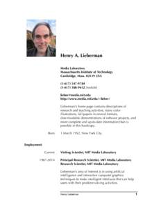 Artificial intelligence / Human communication / Henry Lieberman / Actor model / Association for the Advancement of Artificial Intelligence / Human–computer interaction / Association for Computing Machinery / User interface / Carl Hewitt / Year of birth missing / Computing / Science