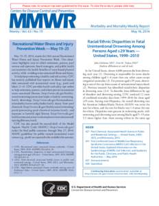 Recreation / Diving medicine / Drowning / Swimming / Swimming pool / Lifeguard / Morbidity and Mortality Weekly Report / Waterborne Disease and Outbreak Reporting System / Medicine / Centers for Disease Control and Prevention / Health