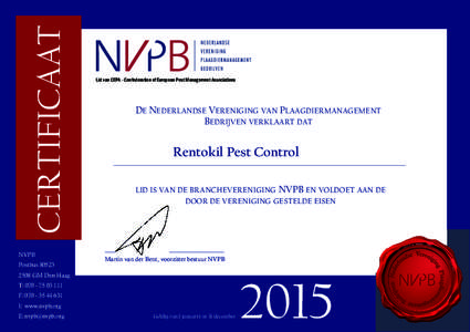 CERTIFICAAT NVPB PostbusLid van CEPA - Confederation of European Pest Management Associations