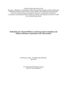 Methodology for Thermal Efficiency and Energy Input Calculations and Analysis of Biomass Cogeneration Unit Characteristics