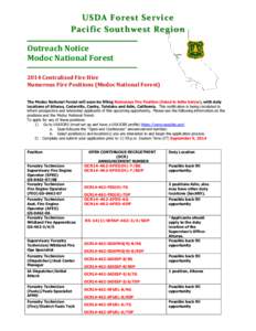USDA Forest Service Pacific Southwest Region _ _ _ _ _ _ _ _ _ _ _ _ _ __ _ _ _ _ _ _ _ _ _ _ _ _ __ _ _ Outreach Notice Modoc National Forest