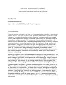    Participation, Transparency and Accountability: Innovations in South Korea, Brazil, and the Philippines  Brian Wampler