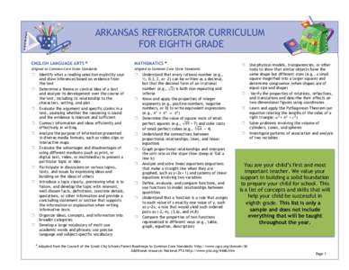 ARKANSAS REFRIGERATOR CURRICULUM FOR EIGHTH GRADE ENGLISH LANGUAGE ARTS * MATHEMATICS *