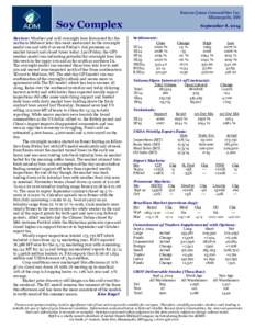 Benson Quinn Commodities Inc. Minneapolis, MN Soy Complex Review: Weather and cold overnight lows forecasted for the northern Midwest later this week moderated in the overnight