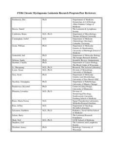 FY06 Chronic Myelogenous Leukemia Research Program Peer Reviewers