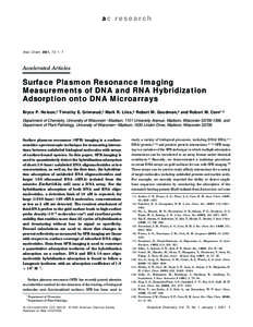 Anal. Chem. 2001, 73, 1-7  Accelerated Articles Surface Plasmon Resonance Imaging Measurements of DNA and RNA Hybridization