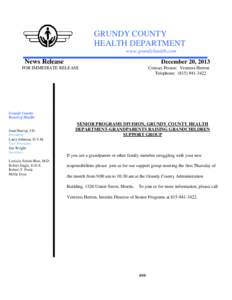 GRUNDY COUNTY HEALTH DEPARTMENT www.grundyhealth.com News Release