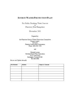 SOURCE WATER PROTECTION PLAN For Public Drinking Water Sources in Plaistow, New Hampshire November 2001