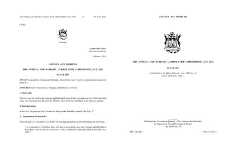 The Antigua and Barbuda Labour Code Amendment Act, 2011.pmd