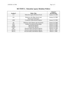 [removed]:15 PM  Page 1 of 1 SECTION L: Education Agency Relations Policies Adopted /