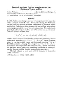 Bernoulli numbers, Drinfeld associators and the Kashiwara-Vergne problem Anton Alekseev 