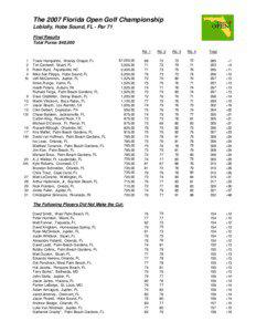 The 2007 Florida Open Golf Championship Loblolly, Hobe Sound, FL - Par 71 Final Results