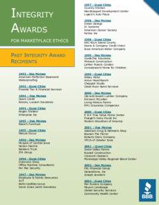 INTEGRITY AWARDS FOR MARKETPLACE ETHICS PAST INTEGRITY AWARD RECIPIENTS