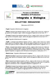 DIREZIONE GENERALE AGRICOLTURA, ECONOMIA ITTICA, ATTIVITÀ FAUNISTICO-VENATORIE  PROVINCIA DI RAVENNA Bollettino di Produzione