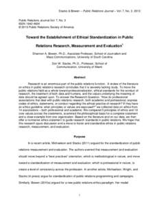 Stacks & Bowen – Public Relations Journal – Vol. 7, No. 3, 2013 Public Relations Journal Vol. 7, No. 3 ISSN © 2013 Public Relations Society of America  Toward the Establishment of Ethical Standardization i