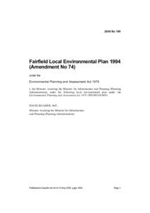 2005 No 190  Fairfield Local Environmental Plan[removed]Amendment No 74) under the