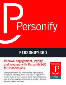 Personify360 Improve engagement, loyalty and revenue with Personify360 for associations. Strong relationships are a membership organization’s competitive advantage. What other type of organization