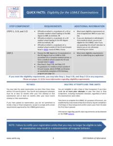 QUICK FACTS: Eligibility for the USMLE Examinations  STEP COMPONENT STEPS 1, 2 CK, and 2 CS  REQUIREMENTS